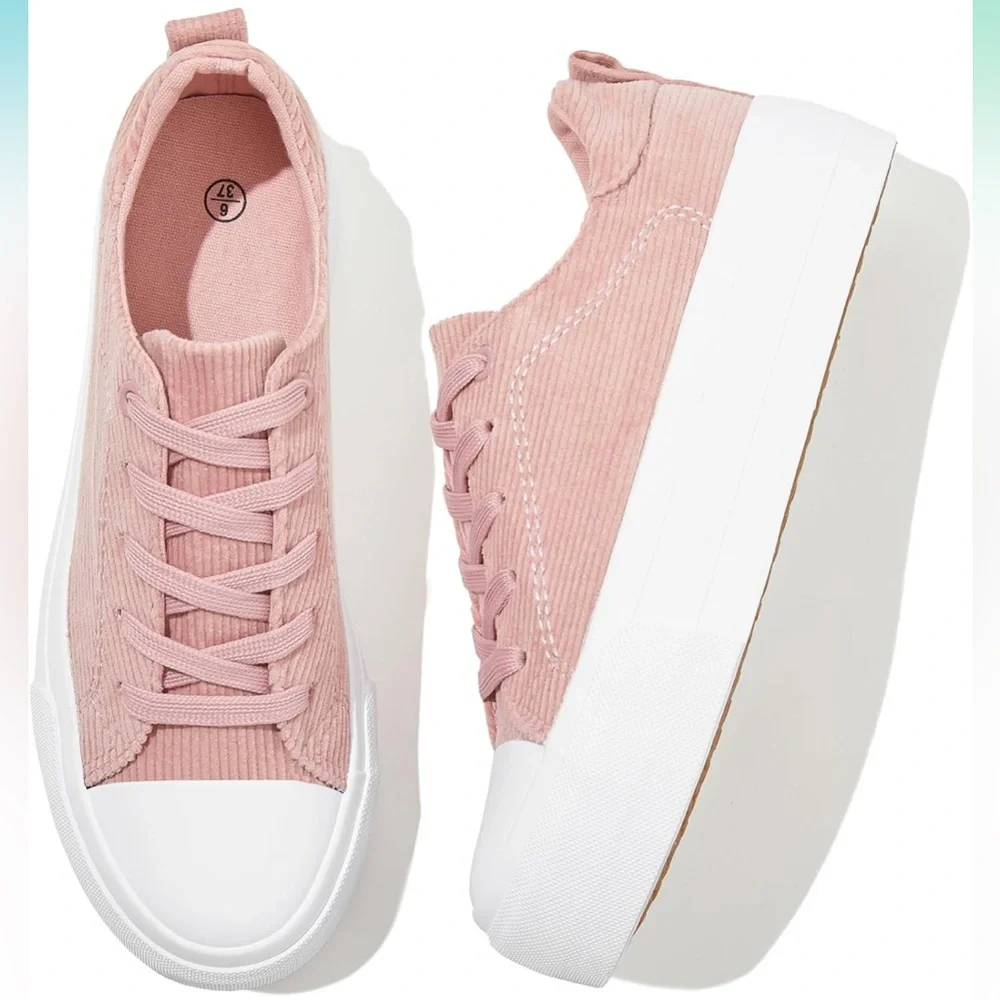 Pink Corduroy platform Sneakers